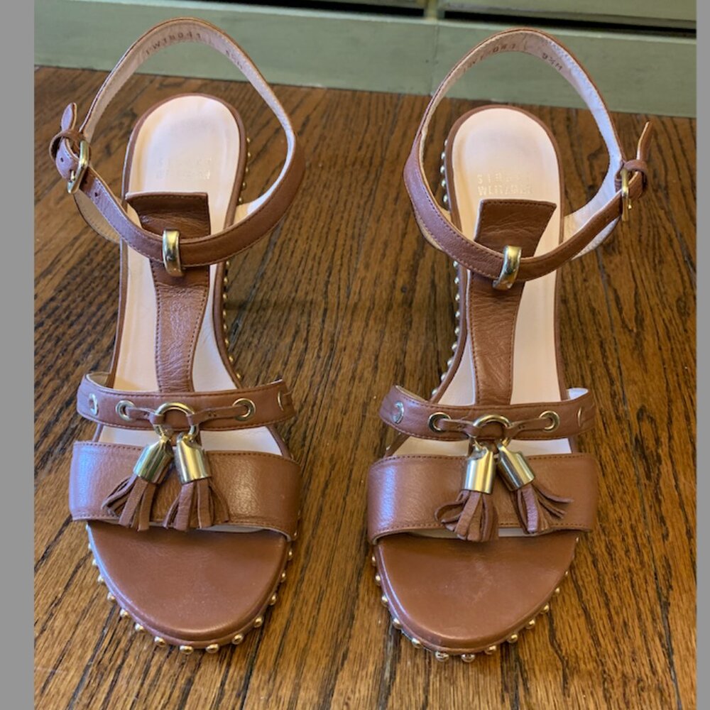 Stuart Weitzman Brass Tassle/Studded Chocolate Sandals